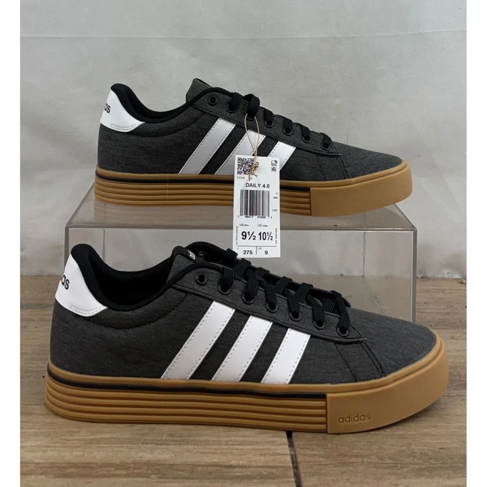Adidas‎ Daily 4.0 Mens Charcoal Grey White Stripes Gum Sole Sneakers Size 9.5
